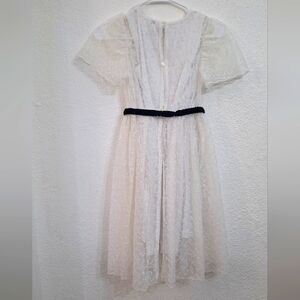 EPK Sz 12 White Dress With Blue Belt And Lace Outerdress